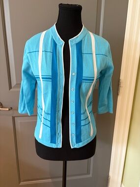 Cable & Gauge Aqua Blue Striped Knit Cardigan